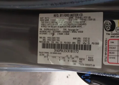 2012 Ford Fusion Hybrid из США, поврежденный, VIN 3FADP0L35CR181772